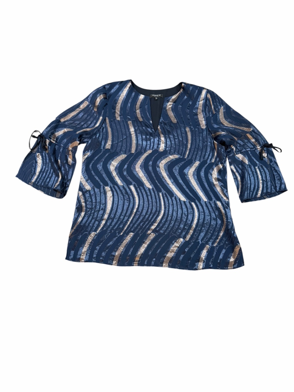 Lafayette 148 New York Abstract Wave Print Tie Sleeve Blouse XL